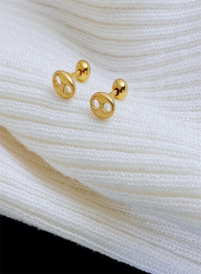 Oakky Women's Stainless Steel Minimalist Polished Finish Coffee Bean Stud Earrings Gold - Image 3